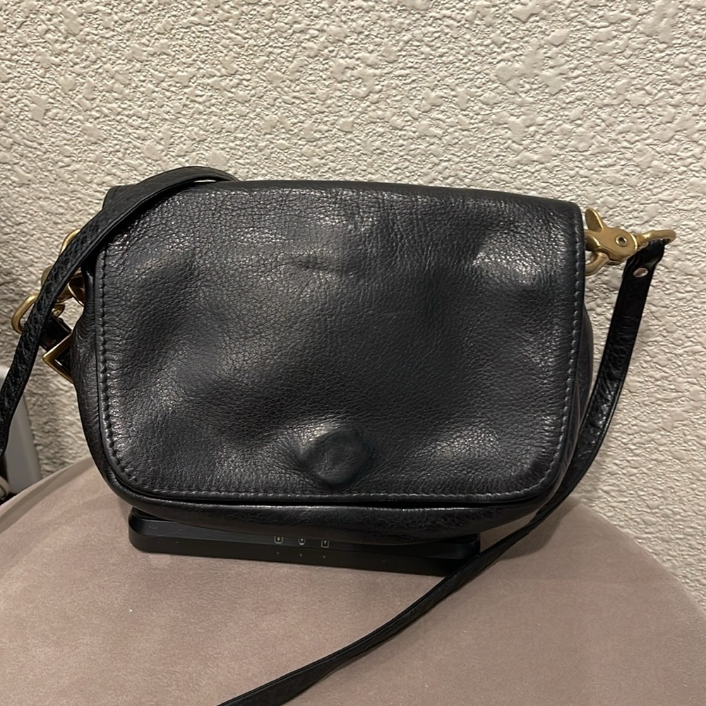 Libaire USA Made Vintage Pebble Black Leather Crossbody Bag Small